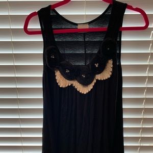 Black Tank with Flower Embellishments